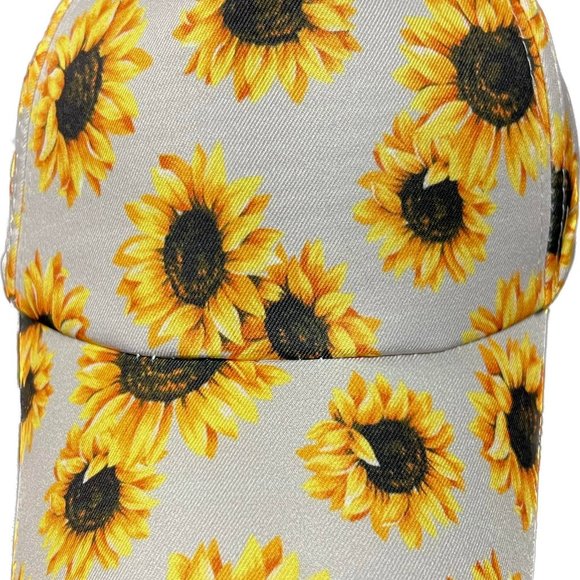 NEW Women's Sunflower Print Ponytail Baseball Cap Hat - Picture 3 of 4